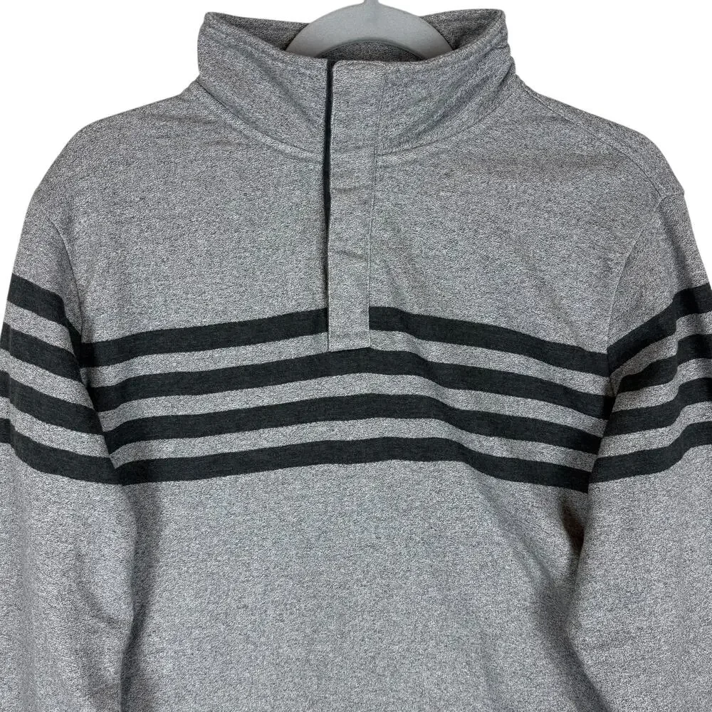 Banana Republic Sweatshirt Men's Medium Heather Gray Striped Cotton 1/4‎ Snap